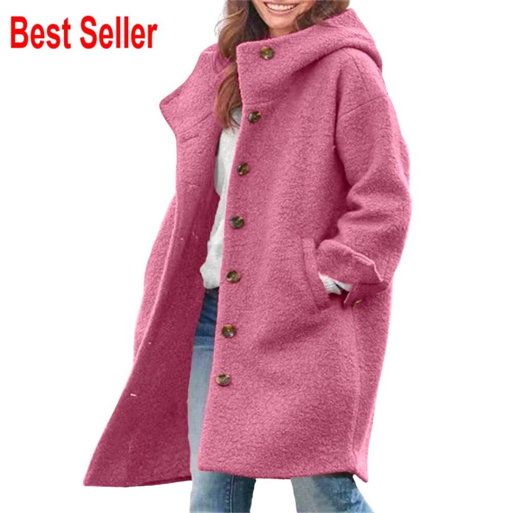 Winter Wool Blend Trench Coat With Hood Casual Oversized Chic Jacket